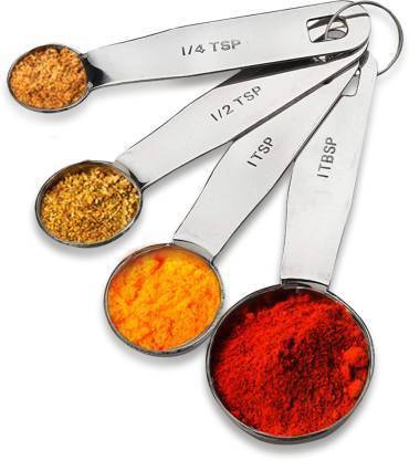 Curify Round Set of 4 (1 TBSP, 1 TSP, 1/2 TSP & 1/4 TSP) Steel Measuring Spoon Set Stainless Steel Measuring Spoon Set