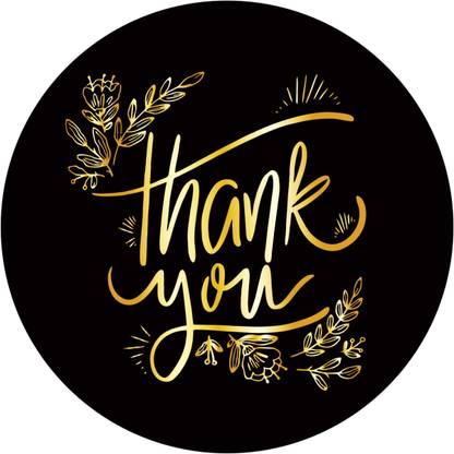 CLICKEDIN 2.54 cm Thank You Stickers, 1 inches Attractive Black Round Stickers Self Adhesive Sticker