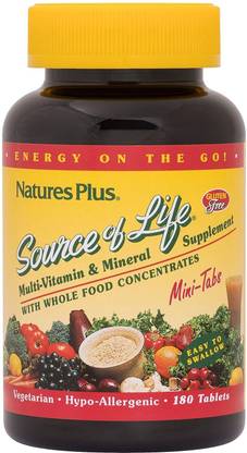Nature's Plus Source of Life Mini-Tabs - Whole Food Multiv with Chelated Minerals- 180 TBLTS