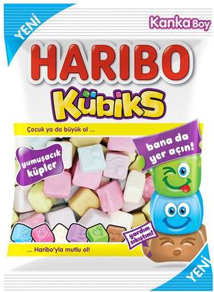 Haribo Squishy Soft Cubes (Milk, Fruit & Cola) Flavor Candy Halal, 80g Milk, Fruit&Cola Candy