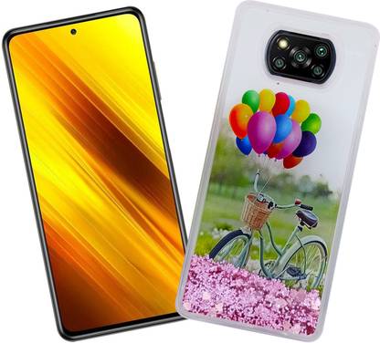 GRIP X Back Cover for POCO X3 (Fully Water Glitter Cover with Printed Cycle in the Middle)
