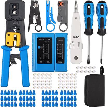 coolcold Crimp Tool Kit Pass Through Connectors Crimp Tool Kit Cat5 Cat5e Cat6 RJ45 Crimping Tool Manual Crimper