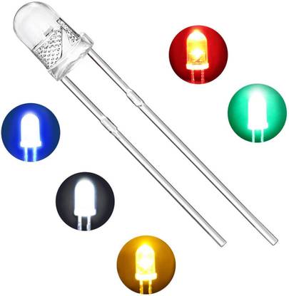 Wizzo (Pack of 100) 3mm Transparent LED (20 Pcs Each Red, Blue, Green, Yellow, White) Light Electronic Hobby Kit