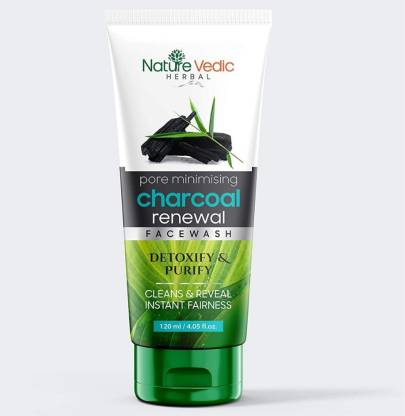 Nature Vedic Charcoal  for Clean & Reveal Instant Fairness - 120 gm Men & Women All Skin Types Face Wash