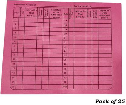 JSMSH Paper Attendance Card for Daily Payroll Wages- Attendance Record-Big Size