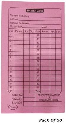 JSMSH Paper Attendance Card for Daily Payroll Wages Workmans