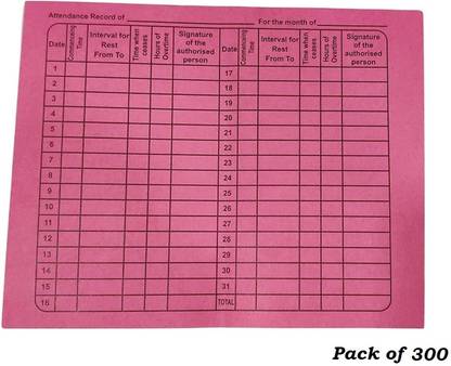 JSMSH Paper Attendance Card for Daily Payroll Wages- Attendance Record-Big Size