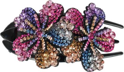 Mizorri Double Flower Rhinestone Hair Claw Clip | Crystal Fancy Hair Bun Clip