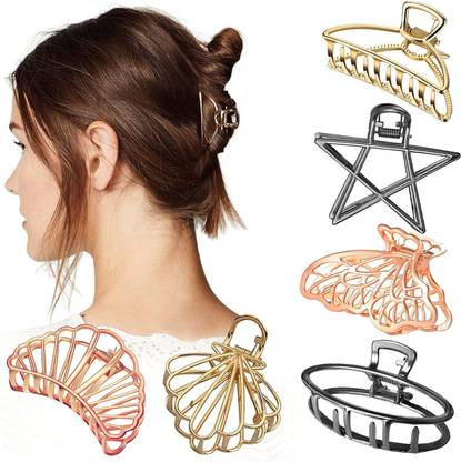 Rubela Hollow Hair Clip Medium Metal Clutchers Golden Silver Bronze Butterfly for girls Hair Claw