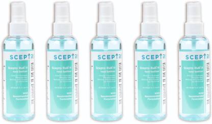 Sceptre Combo of 5 Scepto Rub H Non-Sticky Liquid hand Sanitizer for Rapid Sterilization Hand Sanitizer Pump Dispenser