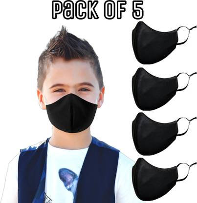 SUBHUSHA SUPER SAFETY 3 Layer Plain kids mask with Adjustable Ear loops Pack Of 5 3PLY-Kids-Plain-5-Black Color Mask Reusable, Washable Cloth Mask