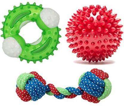PSK PET MART Dog Rope Dumbell spike Ring Chew Toy pack of 3 Rubber Chew Toy For Dog