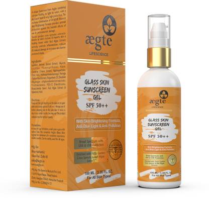 aegte Sunscreen - SPF 50 PA++ Glass Skin Broad Spectrum (UVA-UVB) Sunscreen Gel -Anti Blue Light Formula 100ml