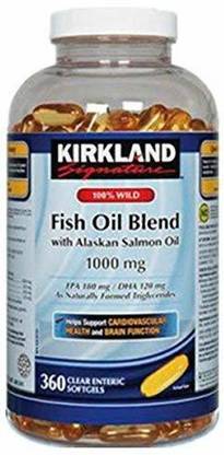 KIRKLAND Signature Wild Fish Oil Blend with Wild Alaskan Salmon Oil 180 EPA 120 DHA - 360 Softgels