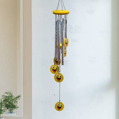 Shubhanjali Yellow Smiley Face Wind Chimes for Home Decor Items Outdoor Balcony Window Gifts Wood Windchime