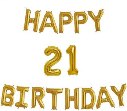 BUC Golden Golden Happy Birthday Balloon With Number 21