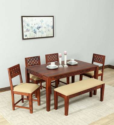 Jh Decore Solid Sheesham Wood 6 Seater Dining Table With 4 Chairs, 1 Bench For Dining Room Solid Wood 6 Seater Dining Set