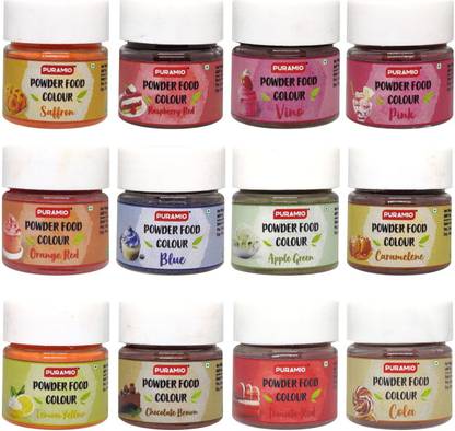 PURAMIO Powder Food Colours, 20g Each, (Pack of 12)- Multicolor