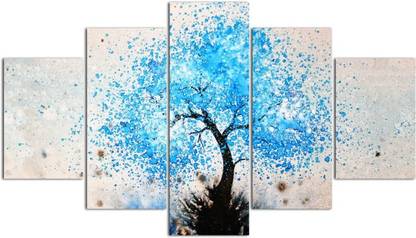 uDecore Watercolor Blue Tree Art Print Design Digital Reprint 17 inch x 30 inch Painting
