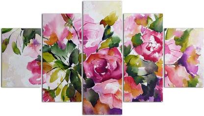 uDecore Beautiful Rose Art Print Design Set of 5 MDF Framed Self Adhesive Panel Digital Reprint 17 inch x 30 inch Painting