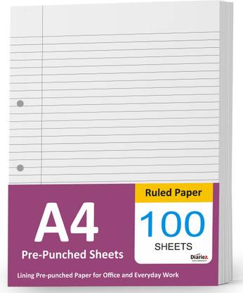 My Diariez Pre-punched Sheets Lining Project Paper Ruled A4 70 gsm Multipurpose Paper