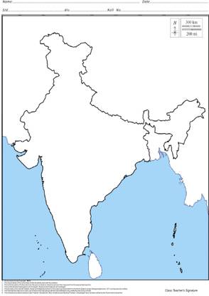 India Outline map (200 Nos)| A4 Size Multipurpose map For School/College Assignments/Projects/ Practical Paper Print