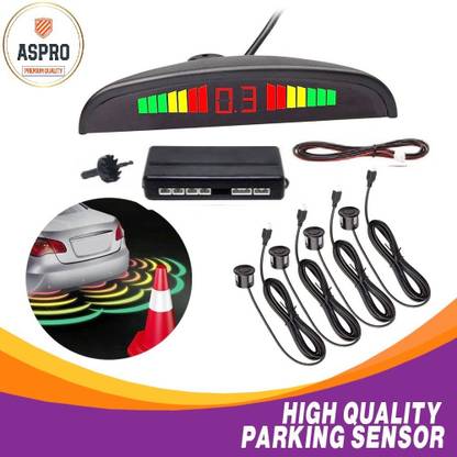 Aspro (Premium Quality) Car Reverse Parking System + LED Display For All Cars (Black) With 4 Parking Sensors (Electromagnetic Systems) Parking Sensor