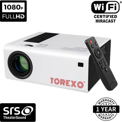 Torexo Sales Y6 Full HD 1080p Modulated at 720p 8000 Lumens High Brightness 200" Large Display WIFI, Miracast, Screencast, AV/TV, USB, HDMI, Home Cinema (8000 lm / 1 Speaker / Wireless / Remote Controller) Portable Projector