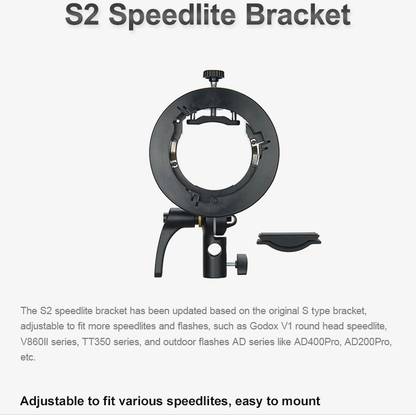 CAM-X S2 Speedlite S-Type Bracket Bowens Mount, for V1 AD200Pro AD400Pro AD200 V860II TT685 TT600 TT350 Rotating Flash Bracket