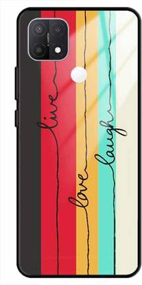 NDCOM Back Cover for OPPO A15s Live Love Laugh Stripes Printed Glass Case