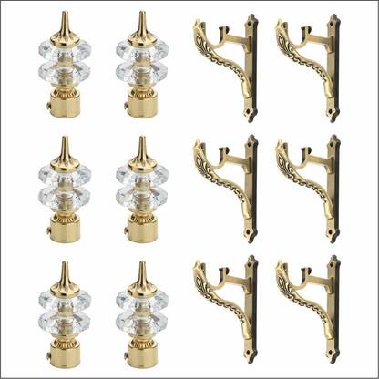 GLOXY Silver, Gold Rod Rail Bracket, Curtain Knobs, Curtain Hooks, Curtain Rods Metal