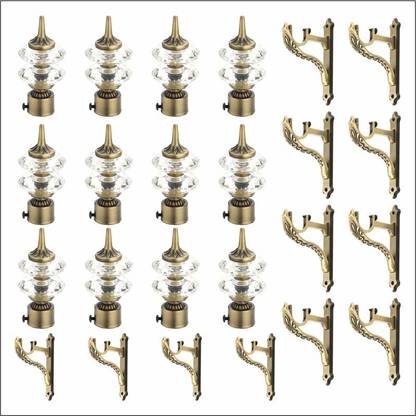 GLOXY Gold Rod Rail Bracket, Curtain Knobs, Curtain Hooks, Curtain Rods Metal