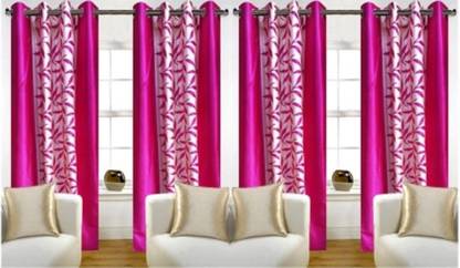 Red Hot 275 cm (9 ft) Polyester Semi Transparent Long Door Curtain (Pack Of 4)