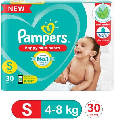 Pampers Happy Skin Pants, Small size baby diapers (SM) 30 Count, Lotion with Aloe Vera - S