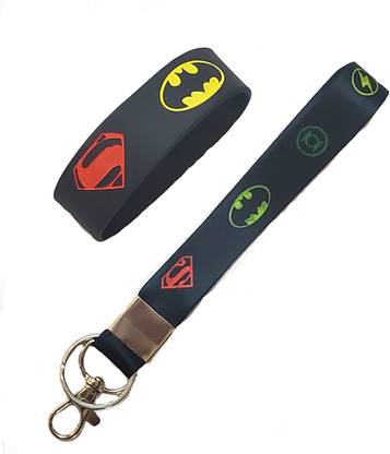 ShopTalk Superman Batman print Combo Wrist Band And fabric Id Lanyard Lanyard