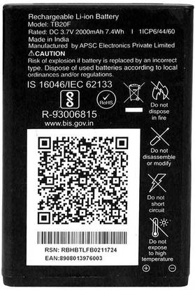 SUNPEX Mobile Battery For  LYF JIO Phone/ RBTSN37V06 / AE20F / TB20F / RE20F All Jio Keypad Mobile Phone