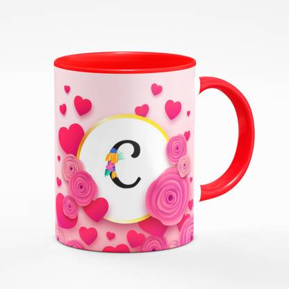 Gift4You Red Coffee mug Name Letter Alphabet C Printed Coffee mug Tea Cup Ceramic Coffee Mug