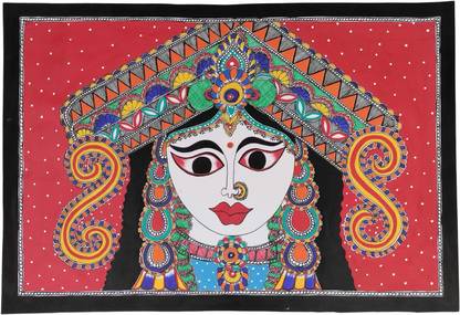 MiniArt MITHILA Painting/MADHUBANI Painting of MAA DEVI DURGA (21X15 INCH) UNFRAMED Canvas 15 inch x 21 inch Painting