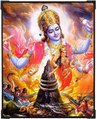 FURNATO Home Decor | UV Coated MDF Board Vishnu Picture Painting Digital Reprint 15 inch x 12 inch Painting