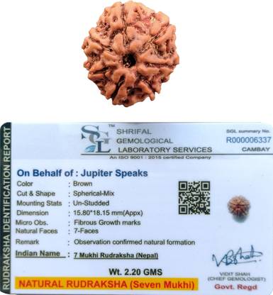 jupiter speaks 7 Mukhi/Face Rudraksha Nepal With Lab Certificate, 100% Original Ruthratcham Bead Size 18mm-19mm With Red Silk Thread Brown Color Bead for Men & Women Wood Pendant