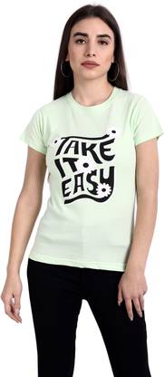 Fabflee Printed Women Light Green T-Shirt