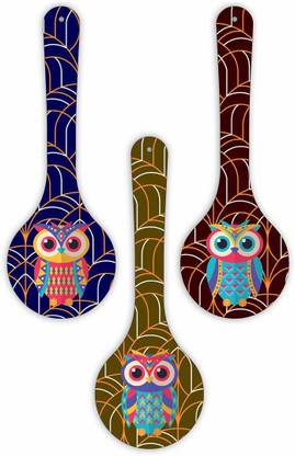 CVANU Tiny Owl Print Spoons MDF Laser-Cut Wall Decor Item for Home/Gift-Worthy_C01 Pack of 3