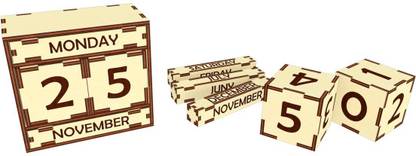 Qeznef Wooden Lifetime Infinite 3D Desk Table Calendar for office/home (Made in India) 2022 Table Calendar
