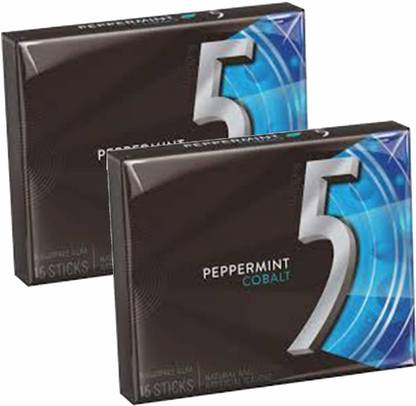 Wrigleys 5 Gum Cobalt Peppermint, Sugar Free Gum, 15 Sticks, 2 x 40.5 g Peppermint Cobalt Chewing Gum