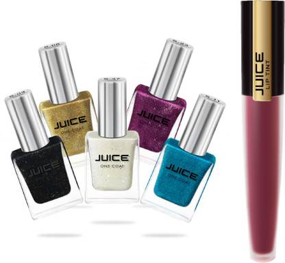 Juice | NAIL PAINT (PEARLY BLACK-S03/METALLIC GOLD-S06/AQUA MARIN-S11/RED VIOLET-S23/MILKY WAY-S37) & LIPTINT (BURGUNDY BLUSH M-44)