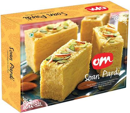 Om Sweets & Snacks Soan Papdi, pack of 1, 900gm each Cookies Biscuit