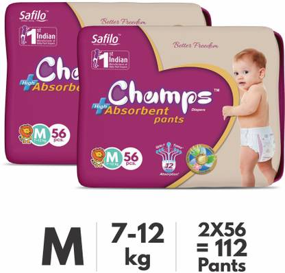 Champs High Absorbent Baby Diaper Pants|Pack of 2 - M