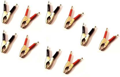 ERHIndia (Pack of 10 Pair) Battery Clip Heavy Duty Copper Crocodile Clips Probe and Tester Electronic Hobby Kit