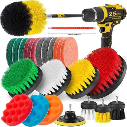 RED STRAP 26 Piece Drill Brush Set for Cleaning Power Scrubber Pad Sponge Kit Car/Home Mop Set