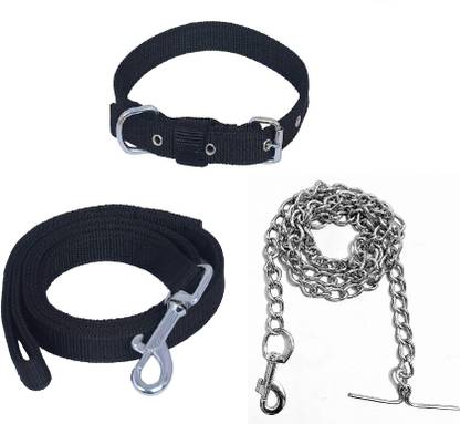 Petzoto og Belt Combo Nylon Collar with Heavy Chain Leash Dog Collar & Leash durable Dog & Cat Collar & Chain